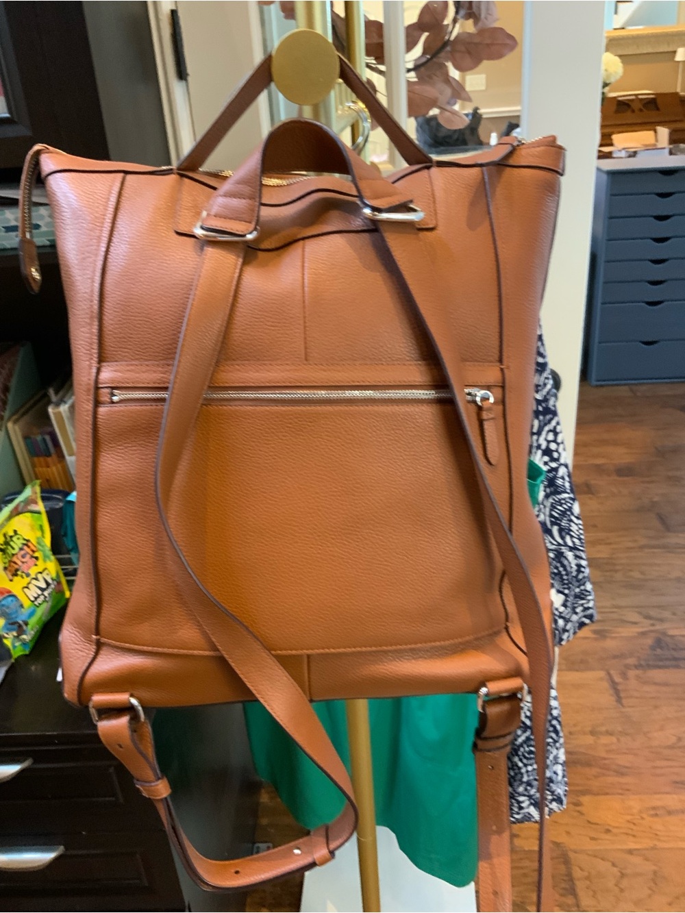 Cole Haan Tan Leather Tote-Style Backpack - Picture 2 of 11